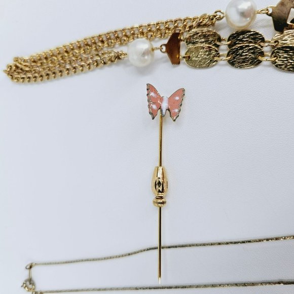 Assorted Bundle of Costume Jewelry Necklaces Rings Stick Pen Gold Metal Art Deco - Picture 9 of 15